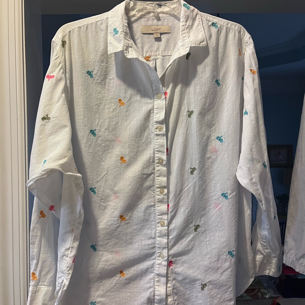 LOFT White Shirt with Multicolor Accents